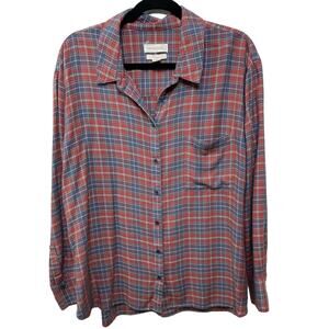 Plus size 1X Plaid Boyfriend Button-Up Shirt Chest Pocket Treasure  Bond Country
